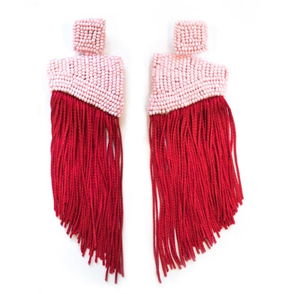 NFC Red & Pink Fringe Earrings
